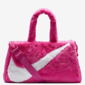 Nike Sportswear Faux Fur Large Duffle Tote Bag Laser Fuchsia/White